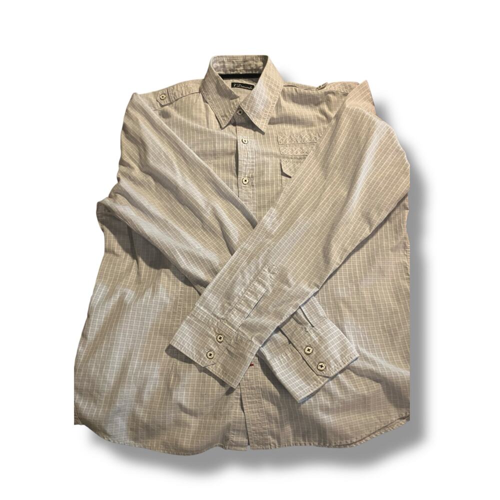 7 Diamonds Button-Up Shirt XL | Gray Plaid Utility Style
